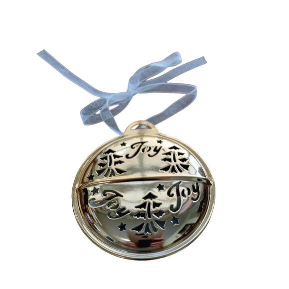 Gold Tone Jingle Bell Ornament Holiday Charm Joy Trees Gift Tag 👶🪇🎅 - Picture 5 of 8